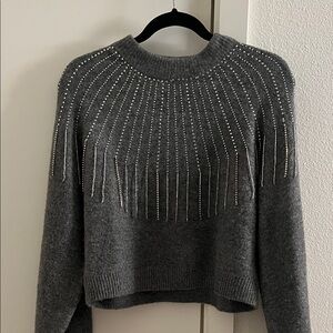 Zara Gray Sweater with Silver Jeweled/Beaded Details